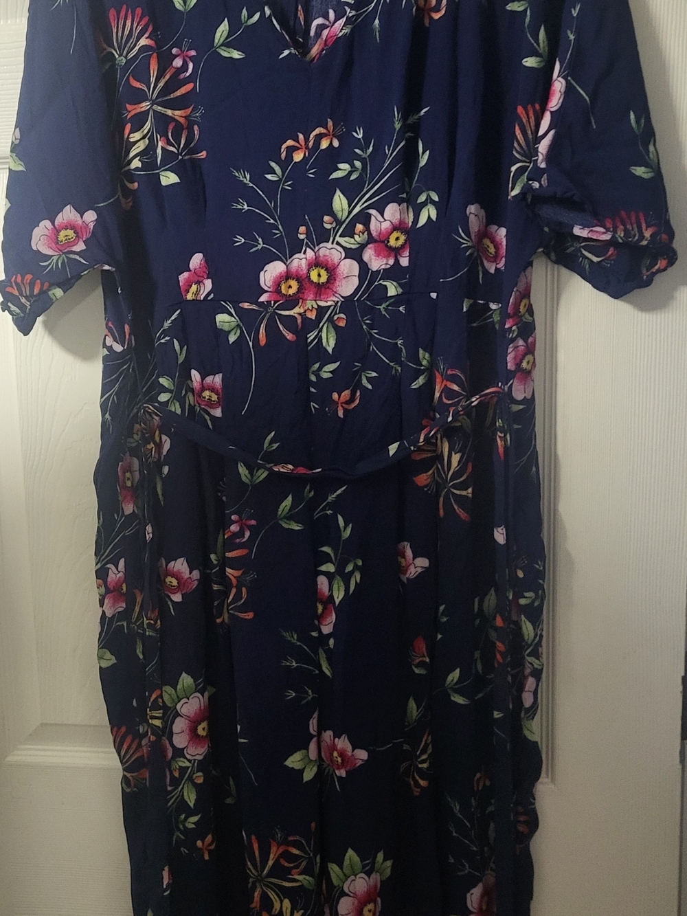 GAP Navy Floral V-Neck Botanical Jumpsuit with Tie Waist